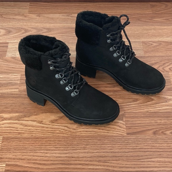 Timberland Shoes - Timberland Kingsley Waterproof Mid Hiker Black Nubuck Faux Fur Lined Boots NIB